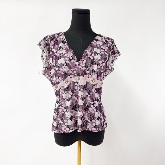 BRAND NEW WITH TAGS PINK AND PURPLE LACE TOP - Picture 3 of 8